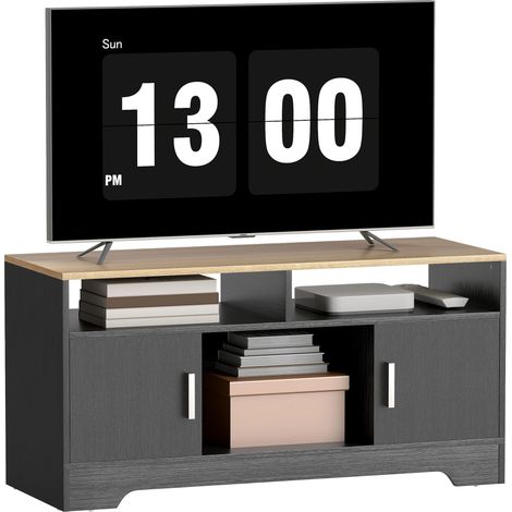Meuble TV - HOMCOM - avec 2 niches 2 armoires à porte une armoire ouverte - 105 x 40 x 52 cm - effet bois noir