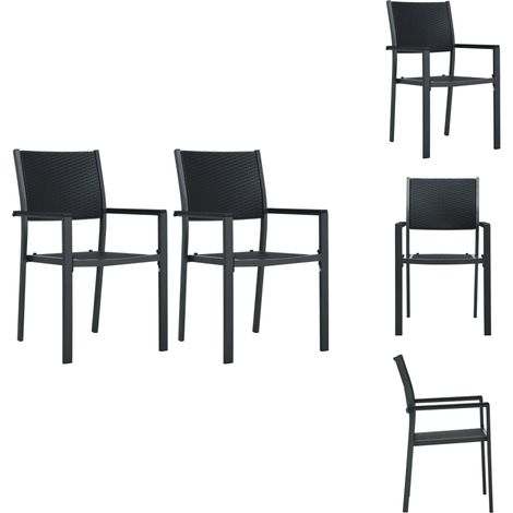 Chaises de jardin lot de 2 Noir Plastique Aspect de rotin - Chaise De Jardin - Chaise Extérieure - Mobilier De Jardin - Design Rotin - Chaise En Plastique (1/5)