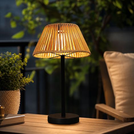 Lampe solaire rotin Lampe de table extérieur/intérieur LED 3000K rechargeable USB design tressé hauteur 37cm ambiance chaleureuse (1/5)