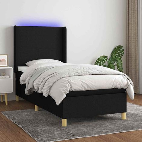 Cama box spring colchón y luces LED tela negro 80x200 cm (1/5)
