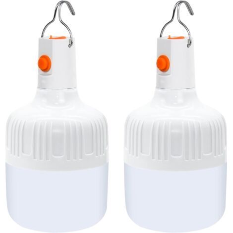 Lot de 2 lampes de camping LED, lanterne suspendue portable 3 modes d'éclairage USB rechargeable à piles, ampoule de tente à intensité variable pour barbecue de jardin en plein air (1/5)