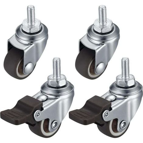 4 pièces M6 petits roulettes pour meubles, roulettes pivotantes, roulettes inhibitrices, 360° pivotantes,antidérapantes, roulettes en caoutchouc avec filetage pour meubles intérieurs et extérieurs (1/4)