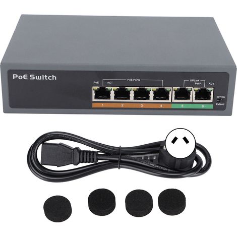 Kompakter, geräuschloser, lüfterloser 6-Port 100Mbps PoE-Switch für Access Points, 100-240V Netzteil