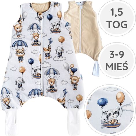 BabyU, saco de dormir para todo el año con piernas y calcetines, doble cremallera, 1.5 TOG, 3-9 meses. (1/5)