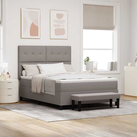Cama tipo Box Spring con cabecera Taupé 140 x 190 cm tela