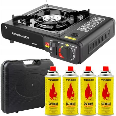 FORNELLO A GAS + 4 cartucce di gas, bruciatore a gas in custodia