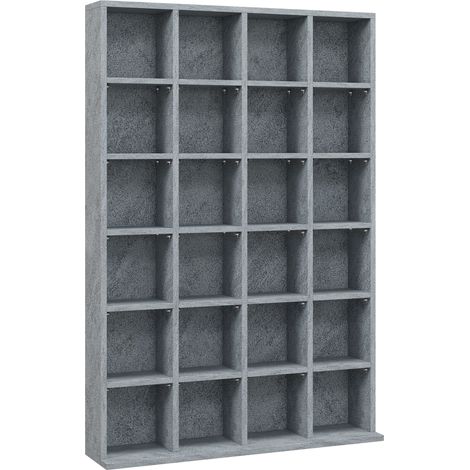 Bibliothèque étagère 24 casiers – 4 unités verticales ajustables – Capacité 480 CD ou 312 DVD – Panneau de particules gris – Dimensions 89l x 20P x 130,5H cm – MH (1/5)