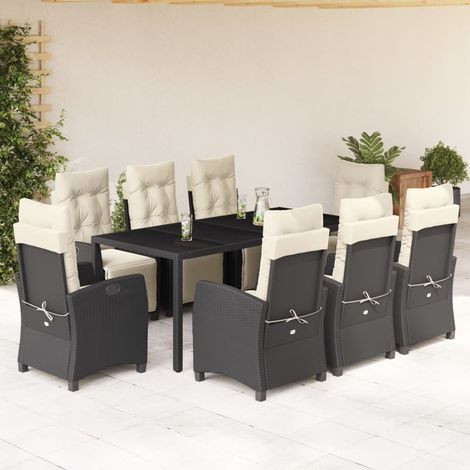 9-tlg. Garten-Essgruppe mit Kissen Schwarz Poly Rattan vidaXL (1/5)
