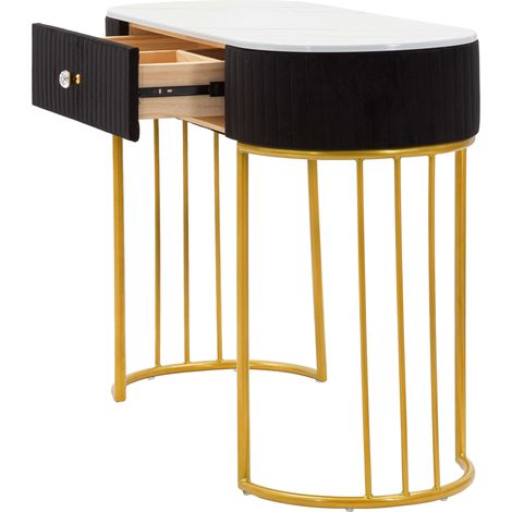 Consolle Marsa, un Ripiano, Piano Effetto Marmo con 1 Cassetto, Materiale Struttura in Tessuto, 100x43x74h cm oro