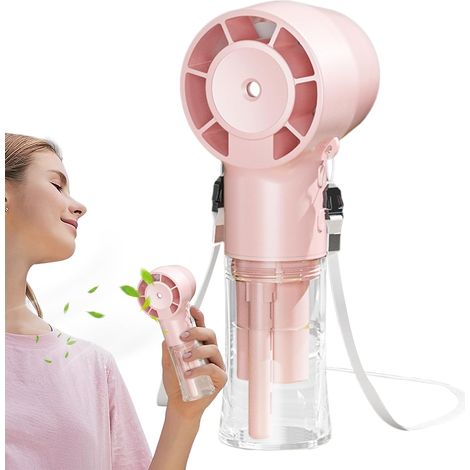 Portable Fan, Rechargeable Misting Fan, 1200 mAh Battery, Air Cooler for Outdoor Activities in Hot Weather, Pink