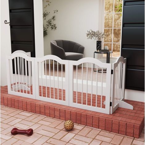 Barrière de sécurité pour chien pliante 5 panneaux en bois et MDF blanc, flexible avec pieds stables, pour porte, couloir ou escalier – CHICFURN (1/5)