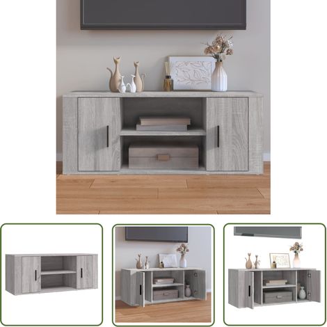 The Living Store Meuble TV Sonoma gris 100x35x40 cm Bois d'ingénierie - Meubles Tv - Meuble Téléviseur - Rangement Tv - Unité Tv - Support Tv (1/5)