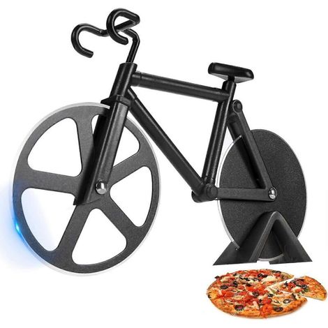 Roulette à pizza pour vélo - Ustensiles de cuisine amusants - Trancheuse à pizza en acier inoxydable (noire) (1/5)