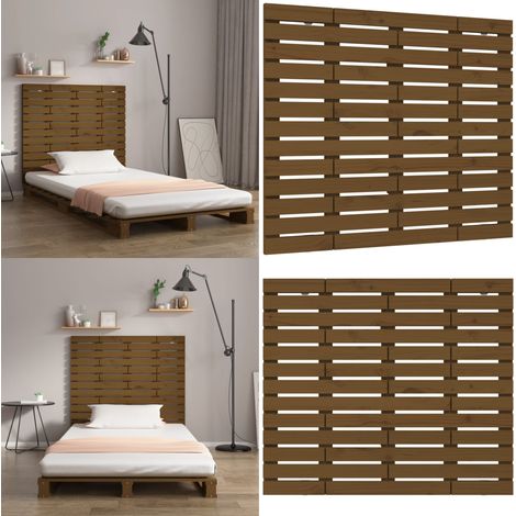 Cabecero cama pared madera maciza pino marrón miel 106x3x91,5cm - Cabecero de pared - Madera maciza