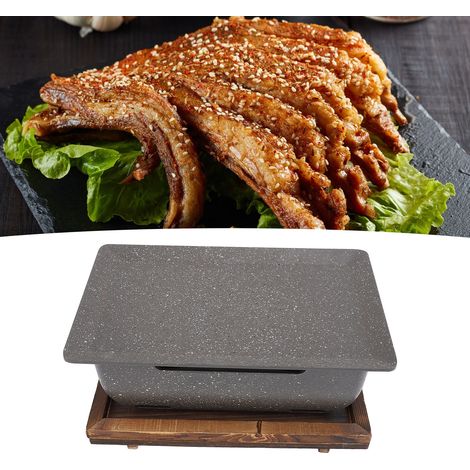 Barbecue de Table Portable - Base Bois Isolant - Taille S (25x12.5x14.8cm) - Plaque Maifan + 2 Grilles - Multifonctionnel pour Camping et Pique-nique (1/4)