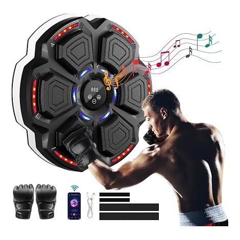 Machine de Boxe Musicale avec Bluetooth, Lumières LED et Niveaux de Vitesse pour Adultes et Enfants, Équipement Entraînement Anti-Stress avec Gants de Boxe pour Exercice Domicile (1/5)