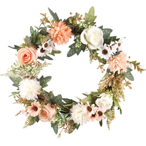 Guirlande Artificielle - Guirlande Porte en Rotin avec Fleur Artificielle et Grand Nœud - Décoration Murale Extérieure Intérieure - 40 cm - 1 Pièce (1/5)