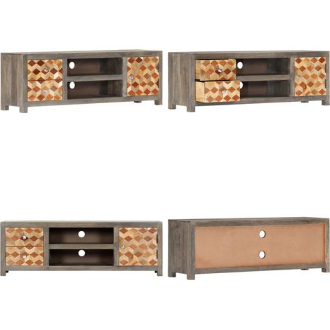 Mobile Porta TV Grigio 120x30x40 cm in Legno Massello di Mango - Mobile tv - Armadio tv in legno