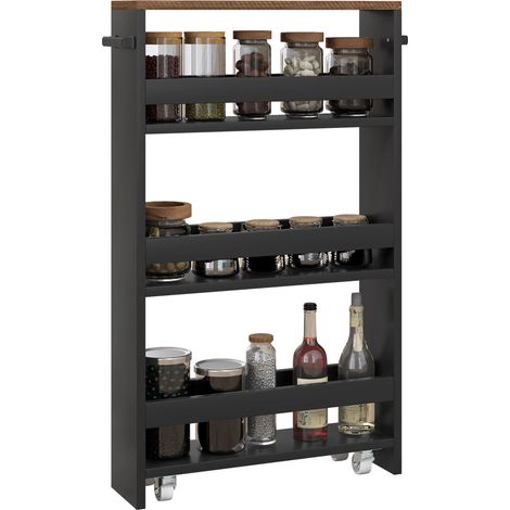 Chariot de rangement sur roulettes 3 niveaux de rangement et poignée, dim. 51,5l x 13P x 80H cm idéal pour salon, chambre à coucher ou bureau facile à assembler avec instructions incluses