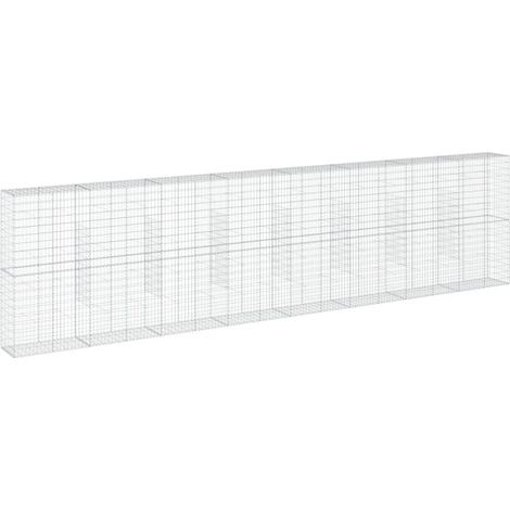 Gabbione cesto recinzione gabbia muro di contenimento con copertura 800 x 50 x 200 cm ferro zincato Argento 020040205