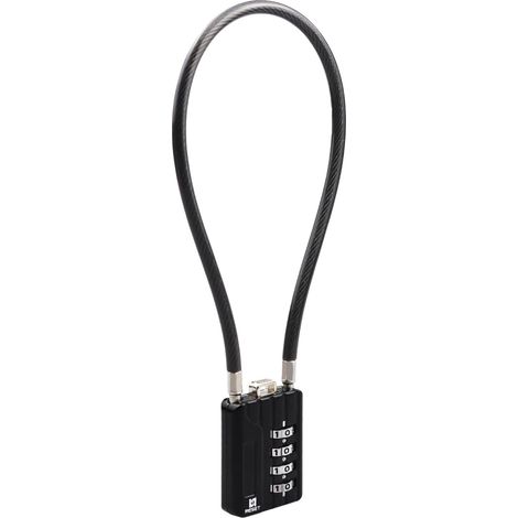 Cadenas à câble avec code à 4 chiffres, 30 cm, 1 pièce, noir 30 cm offrent un bon compromis entre maniabilité et marge de passage. (1/5)