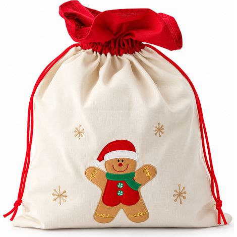 Aga Sacco natalizio per regali con omino di pan di zenzero e Babbo Natale 45×60 cm (1/5)