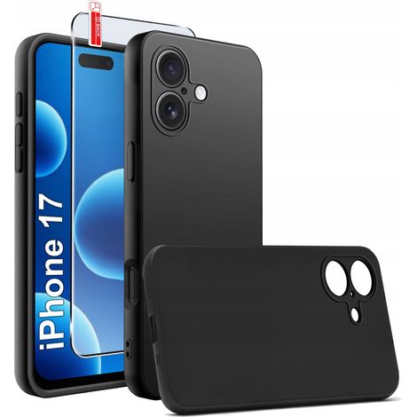 Coque pour Apple iPhone 17, dos en silicone mat noir + verre (1/5)