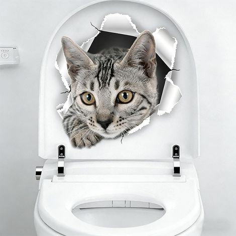 Stickers WC Drôles avec Motifs de Chat, Autocollants Imperméables pour Décoration de Toilette et Salle de Bain, Faciles à Poser et à Retirer sans Traces, 30x20 cm (1/5)
