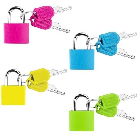 Lot de 4 cadenas pour valises avec clés, petits cadenas en métal multicolores pour casier de gym, ordinateur portable, sac à dos (1/5)