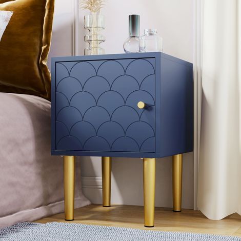 AMXCNOY Table de chevet, table d'appoint, bleu marine, table basse adaptée à tous les lits et chambres - H50/L35/P35 cm (1/5)
