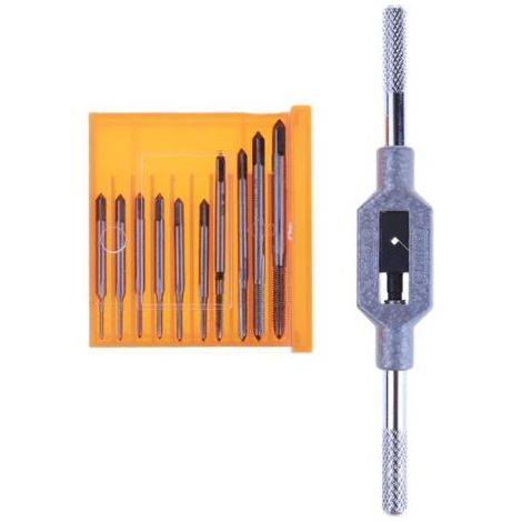 Jeu de 11 Mini Clés à Tarauder, Ensemble de Porte-tarauds à Filetage Manuel en Acier à Grande Vitesse M1, M1.2, M1.4, M1.6, M1.7, M1.8, M2, M2.5, M3, M3.5(Mini Jeu de robinets 11PC) (1/5)