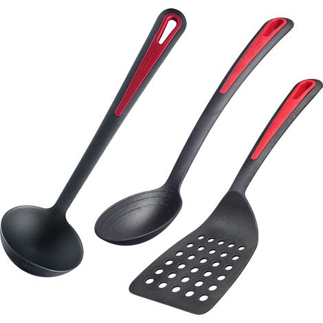 Westmark Set di Utensili da Cucina, 3 Pezzi, 1 Paletta, 1 Cucchiaio per Friggere e 1 Mestolo per Zuppe, Plastica, Gallant, Nero/Rosso, 295622E6 (1/5)