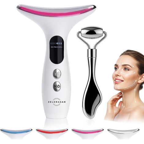 Facial Massager and Gua Sha Roller - Electric anti-wrinkle facial massager for face and neck,  4 light modes,  45ºC temperature,  Gua Sha ice roller,  anti-aging (1/5)