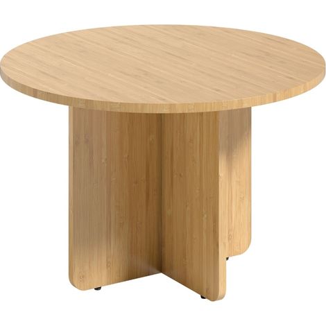 Mesa de centro redonda de bambú con base en cruz, natural, 66 x 66 x 45 cm (1/5)