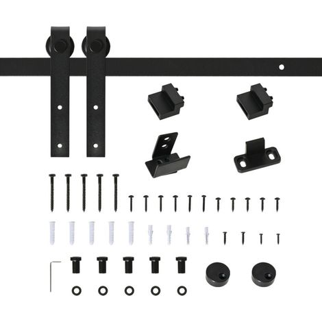 Système Porte Coulissante Simple 183 cm - Rail et Accessoires - Acier au Carbone Noir (1/5)