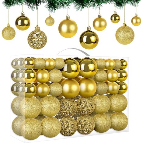 Stück - Set mit dekorativen Weihnachtskugeln zum Aufhängen - Gold [MJTH100-2] + 100 Stück Weihnachtskugeln in einer Handbox (1/5)
