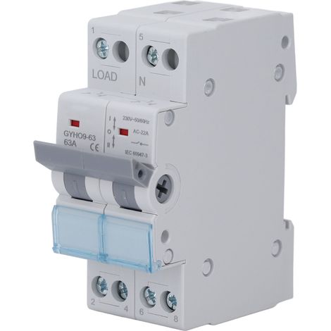 Commutateur de transfert manuel 2P 63A rail DIN35 montage disjoncteur inverseur double alimentation génératrice (1/5)