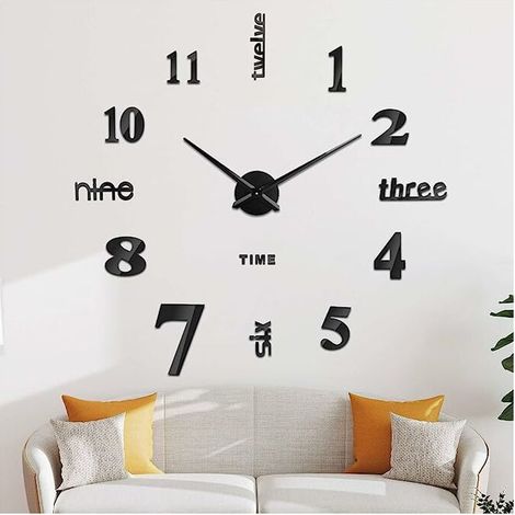 Green Mobility-Horloge murale numérique 3D DIY, mouvement silencieux, horloge murale chambre cuisine salon (60120 cm) noir (1/5)