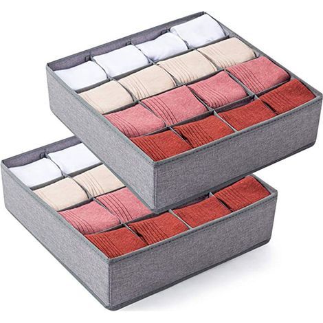 2 Boîtes de Rangement Grises pour Chaussettes et Sous-vêtements - Taille L - Organisation Commode (1/5)