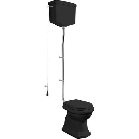 Cuvette WC RETRO avec réservoir d'eau, siphon en P, chrome noir
