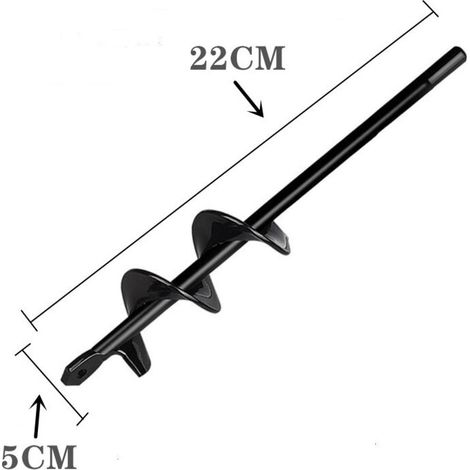 Perceuse, perceuse de sol pour l'installation de clôtures, perceuse à main, petite perceuse à barre de torsion, accessoires de jardin, ameublissement de plantation de fleurs (noir - diamètre 5 cm x lo (1/4)