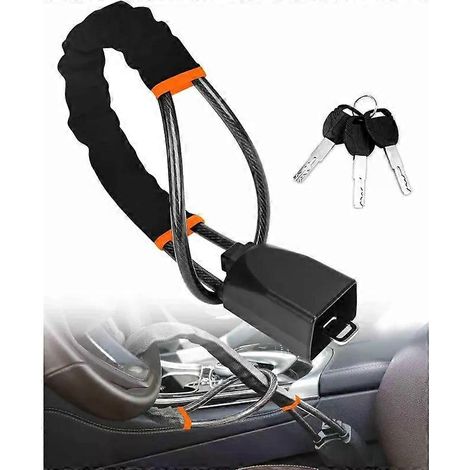 Sistema antirrobo para el volante del coche con bloqueo de seguridad mediante cable de acero y toma para el cinturón de seguridad. (1/5)