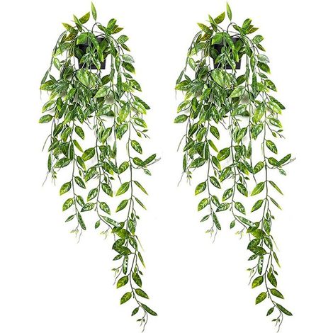 Plantas artificiales colgantes,Paquete de 2 plantas artificiales en maceta para interiores,Decoración de hiedra artificial verde (1/5)