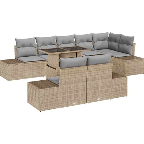 Garden Sofa Set 9 pcs Beige and Light Grey Poly Rattan vidaXL (1/5)