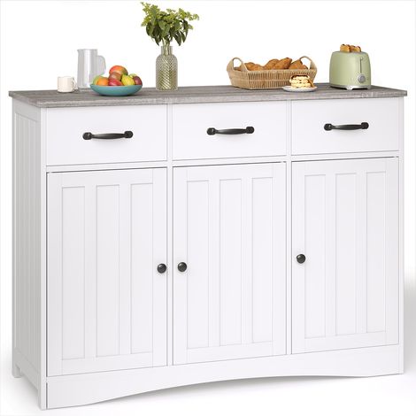 Aparador de Cocina Bealife Mueble de Comedor con 3 Cajones 3 Puertas y 3 Estantes Ajustables para Salon 108 x 39 x 81 cm Gris (1/5)