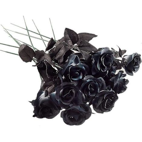 Lot de 10 roses artificielles noires en soie, bouquets de roses en soie artificielle pour mariage (D-4)-AquaForge (1/4)