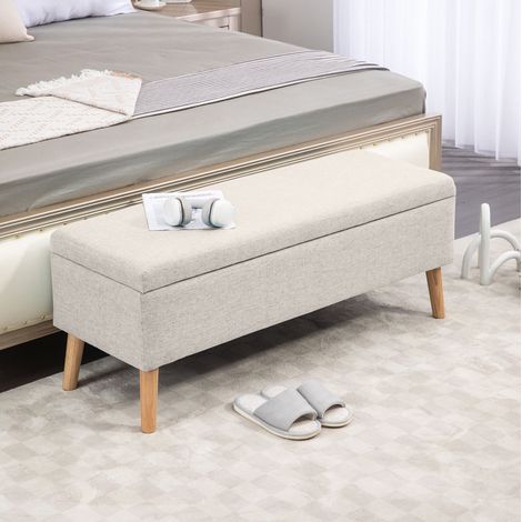 MEUBLIV banco de almacenaje tapizado 110x39x45 cm beige efecto lino con arcón (1/5)
