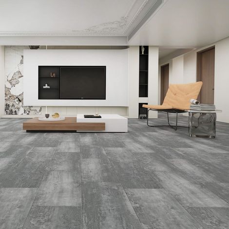 SPC Klick-Vinyl Ralon Designboden Fliesenoptik Beton-Struktur Dunkelgrau Inkl. Trittschalldämmung Paket 12 Fliesen (2,230 m²)