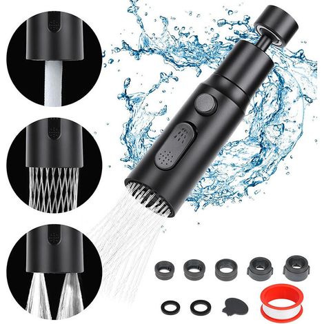 Douchette Evier Cuisine Robinet 360 Degres , 3 Modes Embout Robinet Cuisine avec Aerateur , Mitigeur Evier Cuisine Tete de Robinet Rotative , Adaptateur Robinet Universal Orientable(Noir) (1/5)