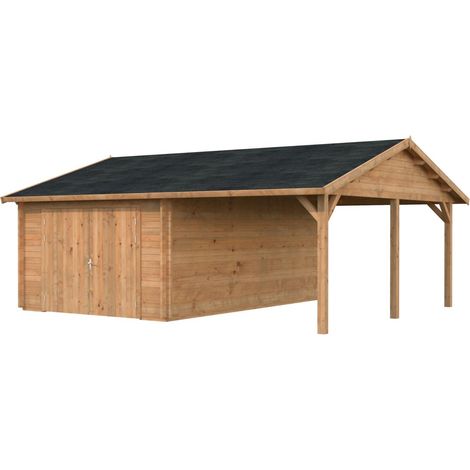 Garage en bois  Roger 19,0+16,2 m2 porte bois Traité Marron (1/5)